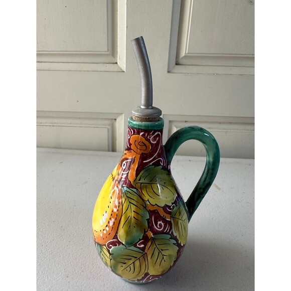 Grazia Positano Hand Painted Handmade Olive Oil Ceramic Pottery Bottle 16cm 6" - Picture 3 of 5